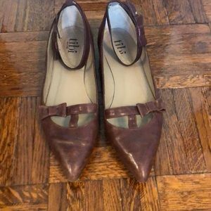 Tibi pointed flats w/ ankle straps & gold heel